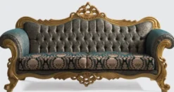 Casa Padrino Luxus Barock Sofa Grün / Gold 240 x 90 x H. 125 cm - Handgefertigtes Wohnzimmer Sofa mit elegantem Muster - Barock Wohnzimmer Möbel - Edel & Prunkvoll