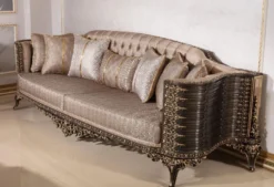 Casa Padrino Luxus Barock Sofa Grau / Dunkelbraun / Gold 282 cm