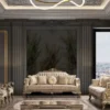Casa Padrino Luxus Barock Sofa Grau / Beige / Silber / Gold - Prunkvolles Wohnzimmer Sofa mit Muster - Barock Wohnzimmer Möbel - Edel & Prunkvoll