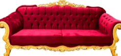 Casa Padrino Luxus Barock Sofa Bordeaux / Gold 240 cm - Prunkvolles Wohnzimmer Sofa - Möbel im Barockstil