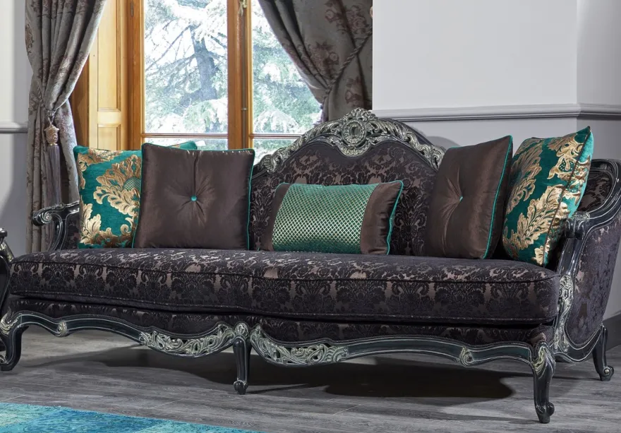Casa Padrino Luxus Barock Sofa Schwarz / Grün / Gold 240 x 88 x H. 105 cm - Wohnzimmermöbel im Barockstil