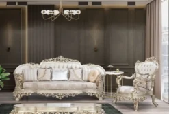 Casa Padrino Luxus Barock Sofa Cremefarben / Beige / Antik Gold - Prunkvolles Wohnzimmer Sofa mit elegantem Muster - Barock Wohnzimmer Möbel