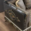Casa Padrino Luxus Barock Sofa Blau / Gold / Grau / Weiß / Gold - Prunkvolles Wohnzimmer Sofa mit elegantem Muster - Barock Wohnzimmer Möbel