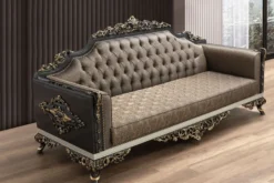 Casa Padrino Luxus Barock Sofa Blau / Gold / Grau / Weiß / Gold - Prunkvolles Wohnzimmer Sofa mit elegantem Muster - Barock Wohnzimmer Möbel