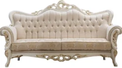 Casa Padrino Luxus Barock Sofa Weiß / Gold - Barockstil Wohnzimmer Sofa mit elegantem Muster - Luxus Wohnzimmer Möbel im Barockstil - Barock Möbel - Barock Einrichtung
