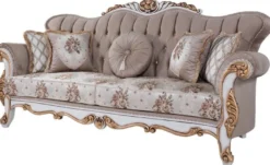 Casa Padrino Luxus Barock Sofa mit Kissen Grau / Mehrfarbig / Weiß / Bronze 232 x 87 x H. 101 cm - Wohnzimmer Couch mit Blumenmuster und wunderschönen Verzierungen
