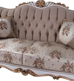 Casa Padrino Luxus Barock Sofa mit Kissen Grau / Mehrfarbig / Weiß / Bronze 232 x 87 x H. 101 cm - Wohnzimmer Couch mit Blumenmuster und wunderschönen Verzierungen