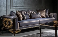 Casa Padrino Luxus Barock Sofa Blau / Schwarz / Gold - Prunkvolles Wohnzimmer Sofa mit dekorativen Kissen - Barock Möbel - Edel & Prunkvoll