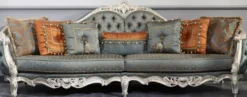 Casa Padrino Luxus Barock Sofa Dunkeltürkis / Gold / Silber 310 x 99 x H. 113 cm - Prunkvolles Chesterfield Wohnzimmer Sofa im Barockstil