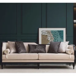 Casa Padrino Luxus Barock Sofa Beige / Schwarz 235 cm - Barock Wohnzimmer Möbel
