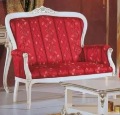 Casa Padrino Luxus Barock Sofa Rot / Weiß / Silber - Edles Wohnzimmer Sofa mit elegantem Muster - Barock Möbel - Luxus Qualität - Made in Italy