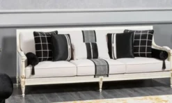 Casa Padrino Luxus Barock Sofa Weiß / Grau / Schwarz / Gold 260 cm - Barock Wohnzimmer Möbel