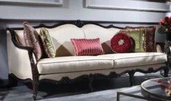 Casa Padrino Luxus Barock Sofa Creme / Braun 260 x 90 x H. 95 cm - Wohnzimmer Sofa im Barockstil - Barock Möbel