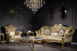 Casa Padrino Luxus Barock Sofa Gold / Weiß 256 x 87 x H. 120 cm - Prunkvolles Wohnzimmer Sofa mit dekorativen Kissen - Wohnzimmer Möbel im Barockstil