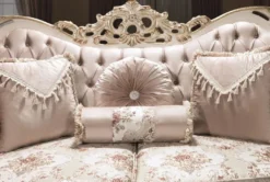 Casa Padrino Luxus Barock Sofa Rosa / Weiß / Gold 230 x 100 x H. 110 cm - Wohnzimmer Sofa mit Glitzersteinen und dekorativen Kissen - Barockmöbel