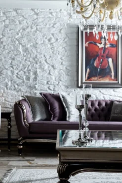 Casa Padrino Luxus Barock Sofa Lila / Schwarz / Silber - Handgefertigtes Wohnzimmer Sofa - Barock Wohnzimmer Möbel