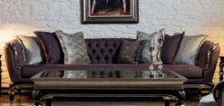 Casa Padrino Luxus Barock Sofa Lila / Schwarz / Silber - Handgefertigtes Wohnzimmer Sofa - Barock Wohnzimmer Möbel
