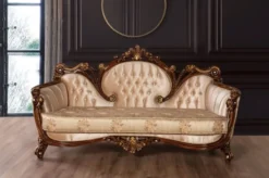 Casa Padrino Luxus Barock Sofa Beige / Braun / Gold - Prunkvolles Wohnzimmer Sofa mit elegantem Muster - Barock Möbel - Edel & Prunkvoll