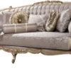 Casa Padrino Luxus Barock Sofa Silber / Gold - Barockstil Wohnzimmer Sofa mit elegantem Muster - Luxus Wohnzimmer Möbel im Barockstil - Barock Möbel - Barock Einrichtung
