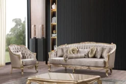 Casa Padrino Luxus Barock Sofa Silber / Gold - Barockstil Wohnzimmer Sofa mit elegantem Muster - Luxus Wohnzimmer Möbel im Barockstil - Barock Möbel - Barock Einrichtung