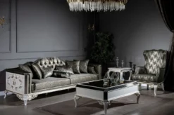 Casa Padrino Luxus Barock Sofa Grün / Weiß / Gold 255 x 92 x H. 91 cm - Prunkvolles Wohnzimmer Sofa mit dekorativen Kissen - Edel & Prunkvoll