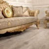 Casa Padrino Luxus Barock Sofa Gold / Grau / Gold - Prunkvolles Wohnzimmer Sofa mit elegantem Muster - Barock Wohnzimmer & Hotel Möbel - Edel & Prunkvoll