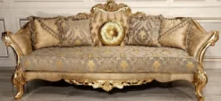 Casa Padrino Luxus Barock Sofa Gold / Grau / Gold - Prunkvolles Wohnzimmer Sofa mit elegantem Muster - Barock Wohnzimmer & Hotel Möbel - Edel & Prunkvoll