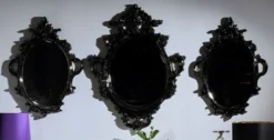 Casa Padrino Luxus Barock Spiegel Set Schwarz - 3 Handgefertigte Wandspiegel im Barockstil - Prunkvolle Barock Möbel