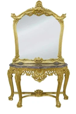 Casa Padrino Luxus Barock Spiegelkonsole mit Marmorplatte - Gold / Schwarz - 120 x 220 cm