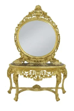 Casa Padrino Luxus Barock Spiegelkonsole mit Marmorplatte, Gold / Schwarz, 120 x 220 cm