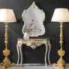 Casa Padrino Luxus Barock Spiegelkonsole Elfenbeinfarben / Gold - Barock Konsole mit Wandspiegel - Prunkvolle Barock Hotel & Schloß Möbel - Luxus Qualität - Made in Italy