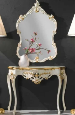 Casa Padrino Luxus Barock Spiegelkonsole Elfenbeinfarben / Gold - Barock Konsole mit Wandspiegel - Prunkvolle Barock Hotel & Schloß Möbel - Luxus Qualität - Made in Italy