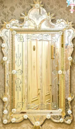 Casa Padrino Luxus Barock Spiegel Gelb - Prunkvoller Wandspiegel im Venezianischen Stil - Hotel Möbel - Schloss Möbel - Barock Möbel - Luxus Möbel im Barockstil - Made in Italy