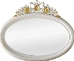 Casa Padrino Luxus Barock Spiegel Elfenbeinfarben / Gold 118 x 5 x H. 95 cm - Ovaler Wandspiegel im Barockstil - Barock Möbel