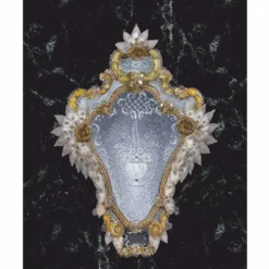 Casa Padrino Luxus Barock Spiegel Gelb H. 75 cm - Made in Italy