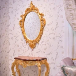 Casa Padrino Luxus Barock Spiegel Gold H. 109 cm - Ovaler Barockstil Wandspiegel - Made in Italy