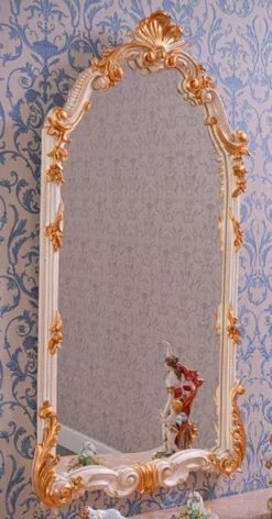 Casa Padrino Luxus Barock Spiegel Weiß / Gold H. 111 cm - Prunkvoller Barockstil Wandspiegel - Made in Italy