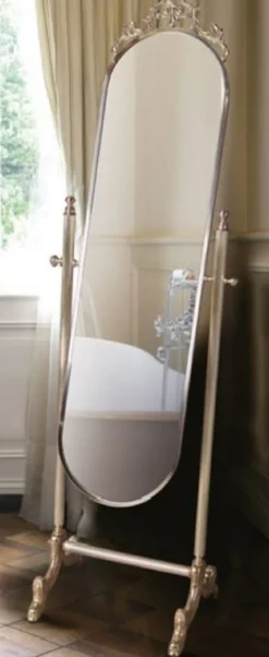 Casa Padrino Luxus Barock Standspiegel Silber / Gold 51 x 41 x H. 165 cm - Edler Messing Spiegel - Badezimmer Spiegel - Schlafzimmer Spiegel - Barock Möbel - Luxus Qualität