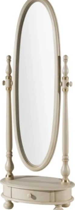 Casa Padrino Luxus Barock Standspiegel Elfenbeinfarben / Gold 62 x 37 x H. 169 cm - Ovaler Schlafzimmer Spiegel mit Schublade - Luxus Qualität - Made in Italy