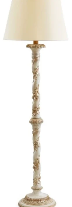 Casa Padrino Luxus Barock Stehleuchte Antik Weiß / Antik Gold / Creme Ø 33 x H. 148,5 cm - Prunkvolle Barockstil Stehlampe mit rundem Lampenschirm - Luxus Qualität - Made in Italy