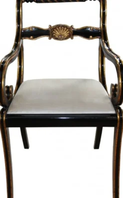 Casa Padrino Luxus Barock Stuhl mit Armlehnen Schwarz / Gold / Creme - Luxus Schreibtisch Stuhl