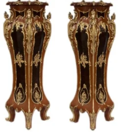 Casa Padrino Luxus Barock Säulen Set aus Massivholz in Mahagoni und Gold, 2er Set, H 160 cm x B 40 cm x T 40 cm