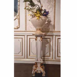Casa Padrino Luxus Barock Säule Weiß / Gold / Silber H. 87 cm - Barock Möbel - Made in Italy