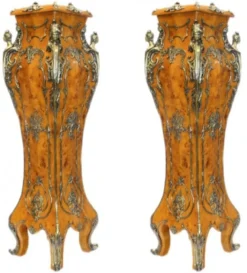 Casa Padrino Luxus Barock Säulen Set Vogelaugen Ahorn Optik und Messing - 2er Set - H 160 cm x B 40 cm x T 40 cm