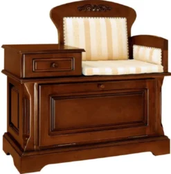 Casa Padrino Luxus Barock Telefonbank Braun / Weiß / Gold - Handgefertigter Barockstil Massivholz Flurschrank mit Sitzbank - Barock Möbel