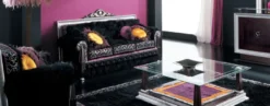 Casa Padrino Luxus Barock Thron Sessel Dunkelbraun / Schwarz / Silber / Lila 86 x 80 x H. 99 cm - Prunkvoller Wohnzimmer Sessel - Erstklassische Qualität - Made in Italy