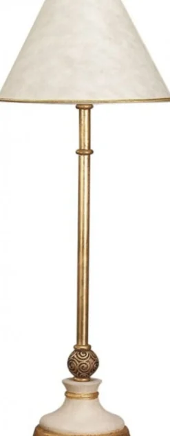 Casa Padrino Luxus Barock Tischleuchte Antik Weiss / Gold - Handgefertigte Säulenlampe mit Kugel - 56 cm