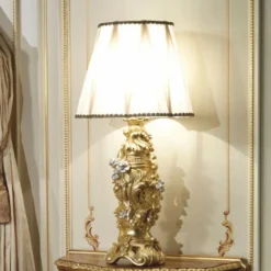 Casa Padrino Luxus Barock Tischleuchte Gold / Silber / Weiß H. 85 cm - Made in Italy
