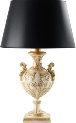 Casa Padrino Luxus Barock Tischleuchte Antik Cremeweiß / Antik Gold / Schwarz Ø 27 x H. 61,5 cm - Prunkvolle Barockstil Schreibtischleuchte mit Lampenschirm - Luxus Qualität - Made in Italy