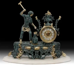 Casa Padrino Luxus Barock Tischuhr Blau / Gold / Weiß 46 x H. 40 cm - Handgefertigte Bronze Uhr im Barockstil - Barock Schreibtischuhr - Barock Schreibtisch Deko - Barock Deko Accessoires